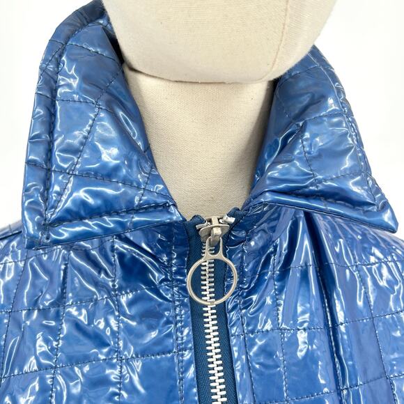 Vintage 90s Wippette by Kenn Sporn Blue Quilted Vinyl Zip Front Jacket - Picture 2 of 7